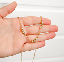 Edelstahl Gliederkette mit Steinen - Gold Edelstahl