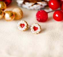 Small Herz Marmeladenkeks Ohrstecker Miniature food - Linzer Plätzchen