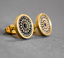 Ohrstecker - Mandala Bohemian Edelstahl Gold Schwarz Ohrringe