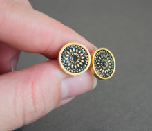 Ohrstecker - Mandala Bohemian Edelstahl Gold Schwarz Ohrringe