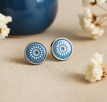 Ohrstecker - Mandala Bohemian Edelstahl Silber Petrol Ohrringe