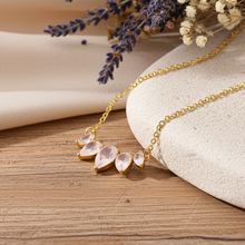 Kristall Kette - Edelsteine - Collier - Goldfarben - Elegant - Rosa / Smaragdgrün