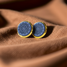 Geometrisch Ohrstecker mit Muster Boho - Dunkelblau - Mandala - Cabochon