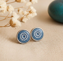 Ohrstecker - Mandala Bohemian Edelstahl Silber Petrol Ohrringe