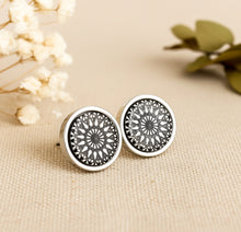 Ohrstecker - Mandala Bohemian Edelstahl Silber Schwarz Ohrringe
