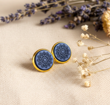 Geometrisch Ohrstecker mit Muster Boho - Dunkelblau - Mandala - Cabochon