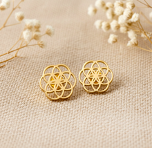 Mandala Blumen Ohrstecker - Goldfarben / Rosegoldfarben / Silberfarben - Edelstahl Boho - Geometrisch