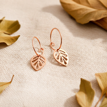 Kreolen Blatt Anhänger - Rose Gold - Leichte Ohrringe - Boho - Hoops Kreolen