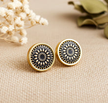 Ohrstecker - Mandala Bohemian Edelstahl Gold Schwarz Ohrringe