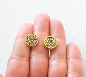 Ohrstecker - Mandala Bohemian Edelstahl Gold Khaki Ohrringe