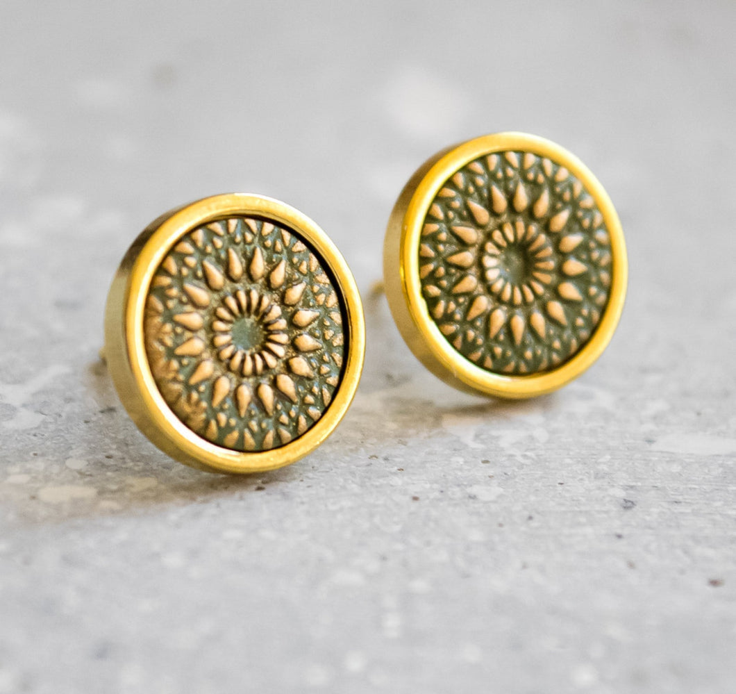 Ohrstecker - Mandala Bohemian Edelstahl Gold Khaki Ohrringe