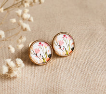 Glasohrstecker - Rose gold Blumen