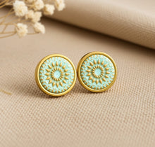 Ohrstecker - MINT Mandala Bohemian Gold Türkis Pastell - Edelstahl
