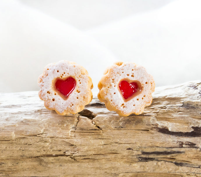 Small Herz Marmeladenkeks Ohrstecker Miniature food - Linzer Plätzchen