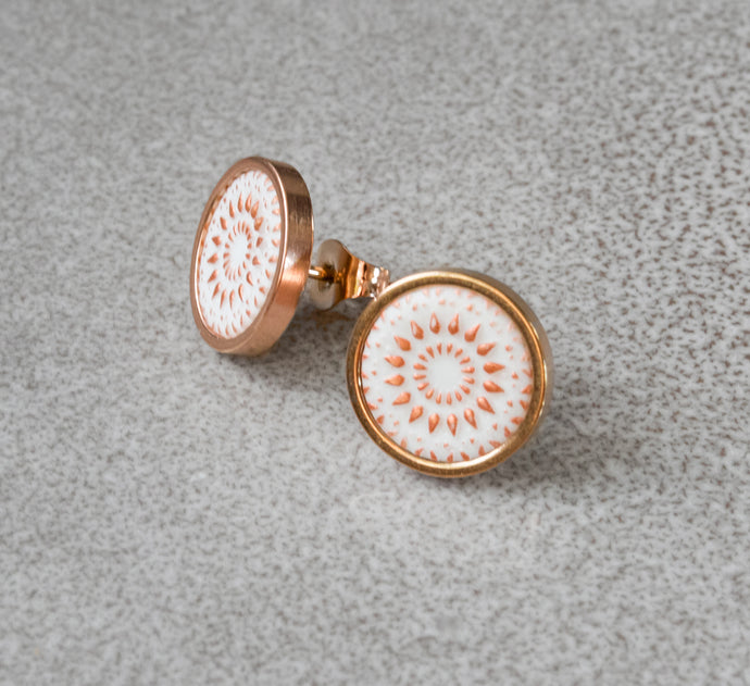 Ohrstecker - Mandala Bohemian Ohrstecker Rose Gold Weiß Edelstahl