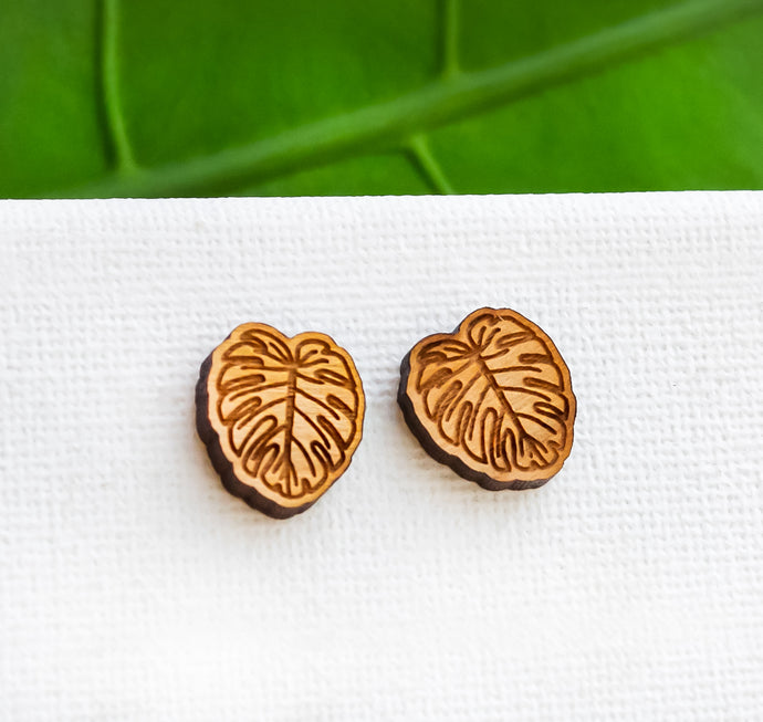 Monstera Blatt Ohrstecker Holz