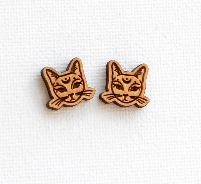 Katzen Ohrstecker Holz