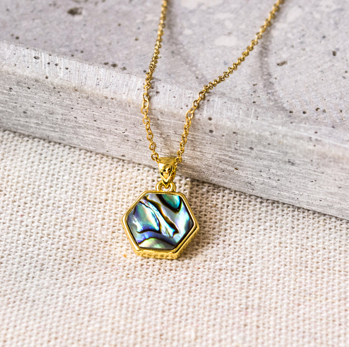 Hexagon Abalone Muschel Kette in Gold