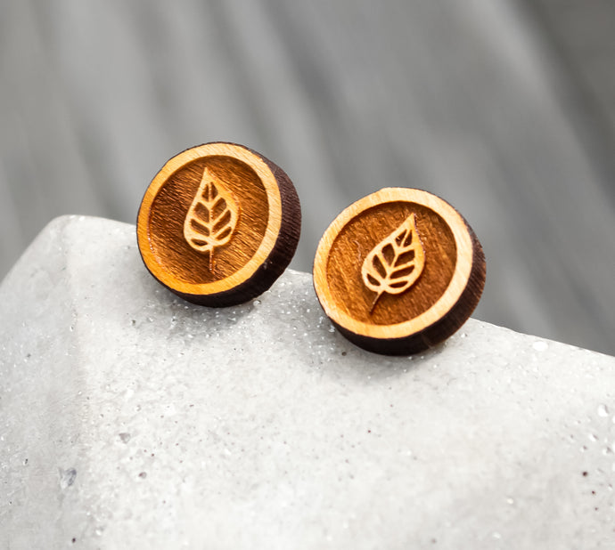 Blatt Ohrstecker Holz