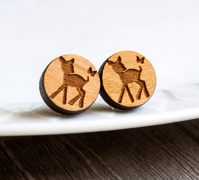 Hirsch Ohrstecker - Holz - Rund - Lasercut - Reh