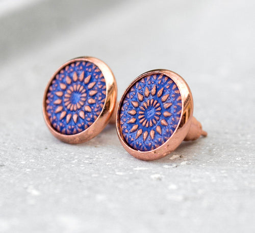 Ohrstecker - Mandala Bohemian Ohrstecker Rosa Goldfarben Blau