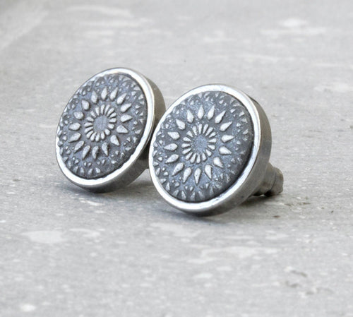 Ohrstecker - Mandala Bohemian Edelstahl Silber Grau Ohrringe