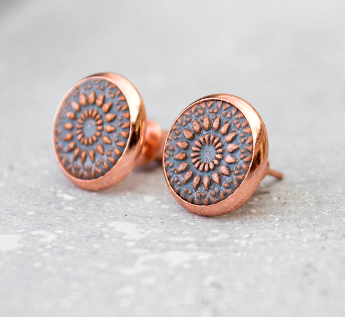 Ohrstecker - Mandala Bohemian Ohrstecker Rosa Gold Grau