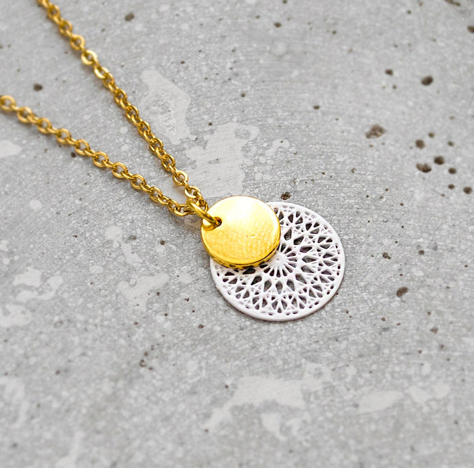 LACE - Kette Mandala Plättchen  - Boho - Münzen - Edelstahl - Steel - Coin - Layering