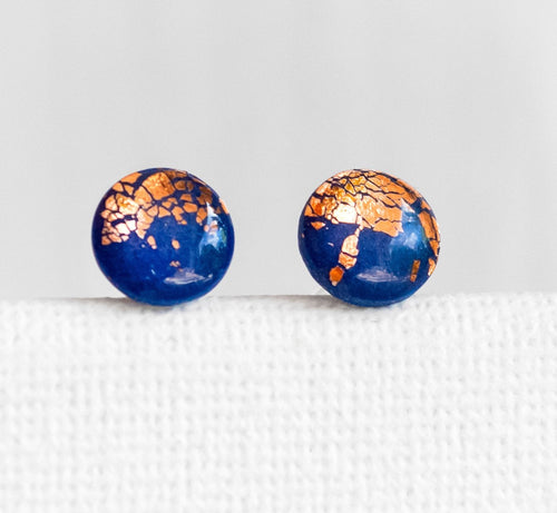 Glossy Rose Gold - Blau Kreisohrstecker - Kreis