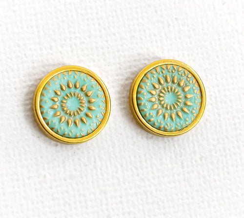 Ohrstecker - MINT Mandala Bohemian Gold Türkis Pastell - Edelstahl