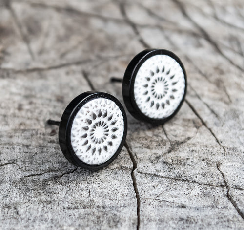 Ohrstecker - Mandala Bohemian Ohrstecker Weiß Schwarz