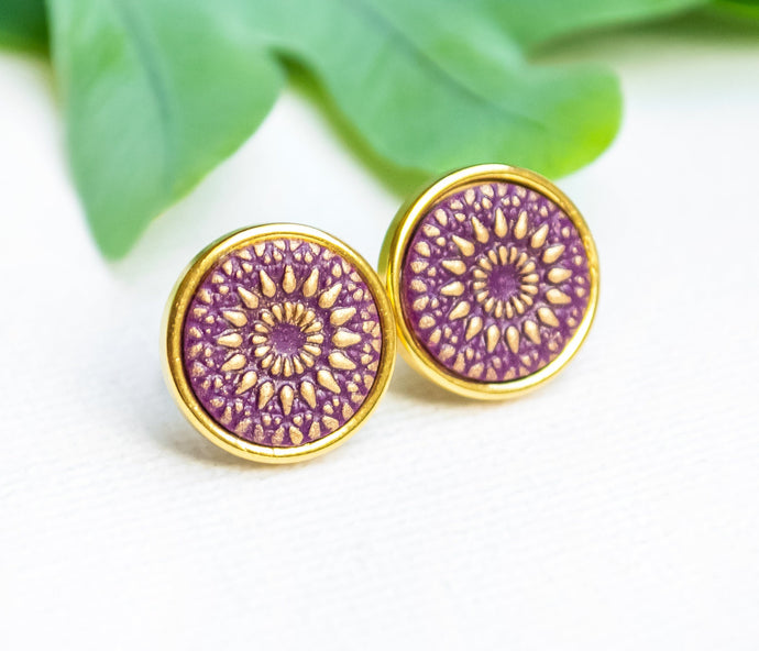 Ohrstecker - Mandala Bohemian Ohrstecker Gold Violett - Edelstahl