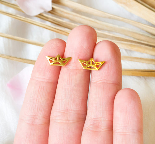 Papierboot Ohrstecker - Gold - Silber - Edelstahl - Boot - Schiff - Sailor - Reisen - Geschenkidee