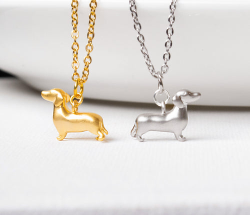 Dackel Hunde Kette - Edelstahl / 925er Sterlingsilber - Gold oder Silberfarben - Geschenk - Dog - Hund - Tier - Dachshund - Matt
