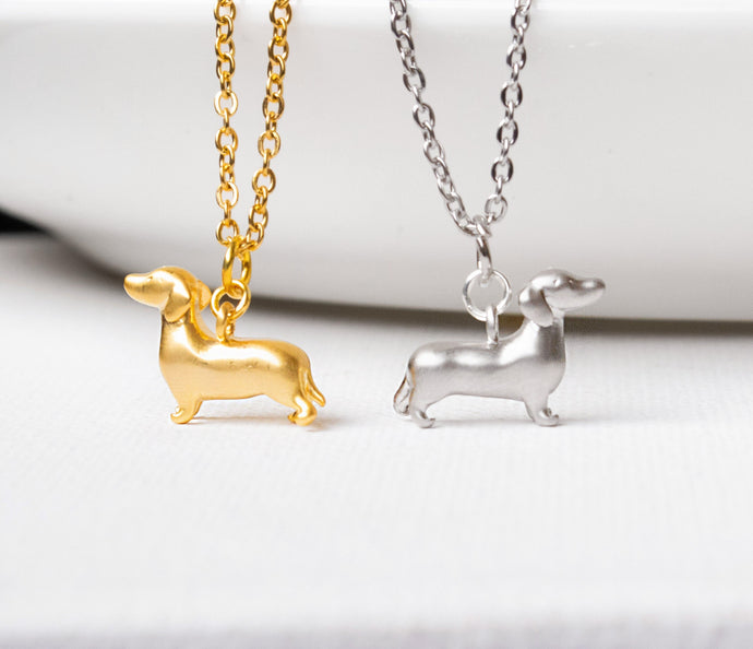 Dackel Hunde Kette - Edelstahl / 925er Sterlingsilber - Gold oder Silberfarben - Geschenk - Dog - Hund - Tier - Dachshund - Matt