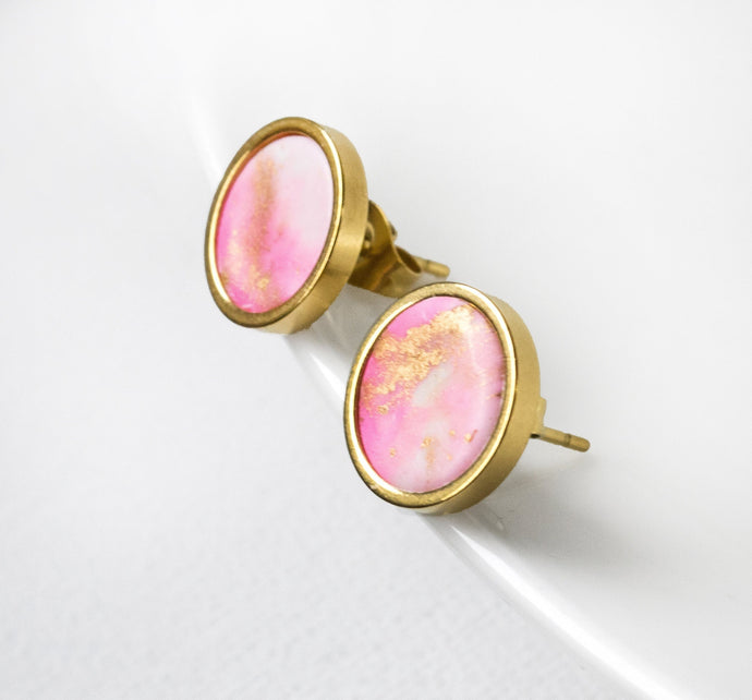 Marble Ohrstecker -  Edelstahl Gold - Rosa - Unikate