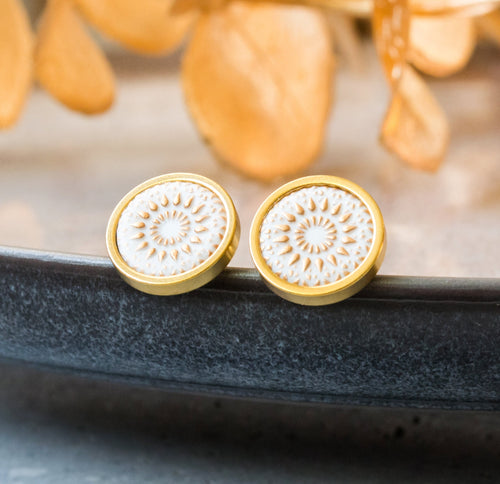 Ohrstecker - Mandala Bohemian Gold Weiß Edelstahl