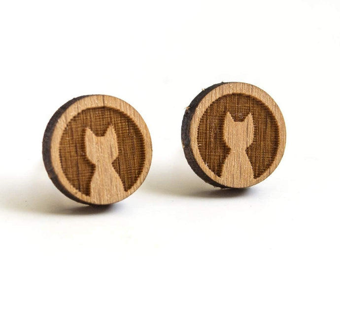 Katzen Ohrstecker Holz - Laser - Wood - rund - Cat - Katzenschmuck