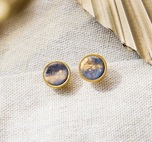Marble Ohrstecker -  Edelstahl Gold - Schwarz - Unikate