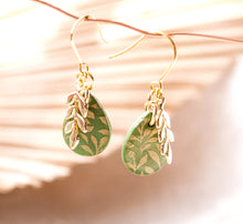 Leaf - florale Tropfen Ohrringe - Khaki Gold Leichte Ohrringe - Boho