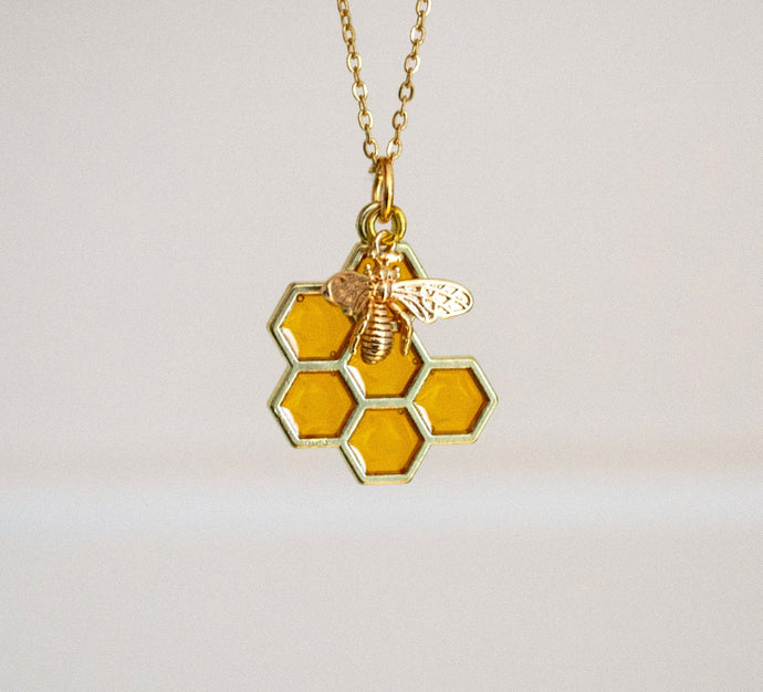 Bienen Kette Waben - Goldfarben - Tier - Natur - Biene
