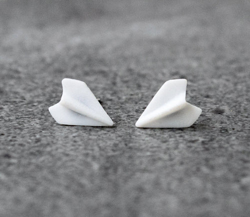 Mini Papierflieger Ohrstecker - Porzellan - Plane - Keramik