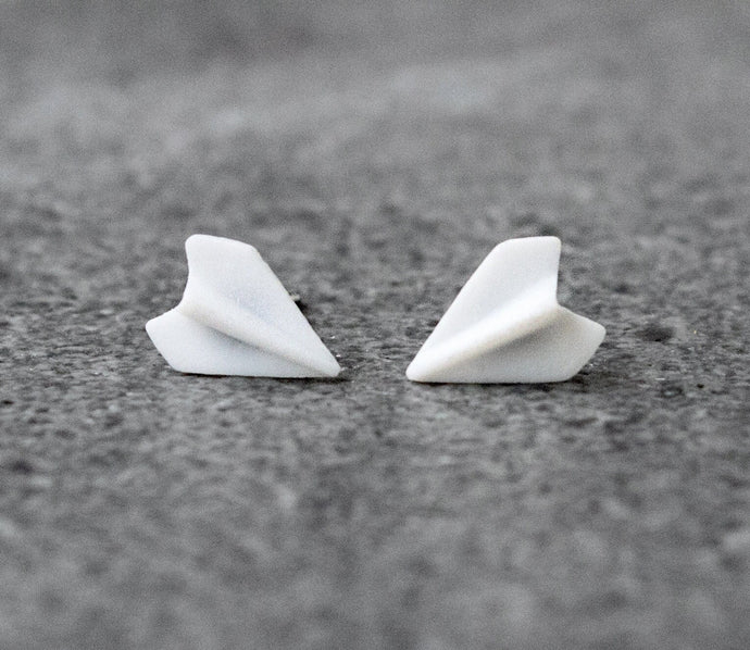 Mini Papierflieger Ohrstecker - Porzellan - Plane - Keramik
