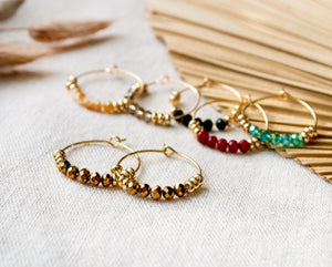 Filigrane Creolen mit Perlen - Goldfarben - Leichte Ohrringe - Kristall - Glitzer - Elegant - schlicht