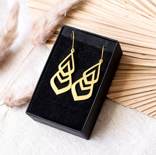 Ohrringe - Geometrisch Feder l Gold Statement | Boho I Ethno