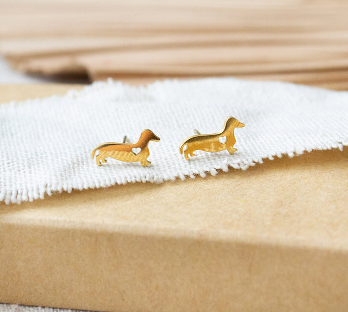 Dackel Ohrstecker - Edelstahl - Gold -  Geschenk - Dog - Hund - Tier