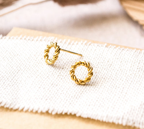 Kreis Ohrstecker - Goldfarben - gedreht - Edelstahl Runde Ohrstecker - Filigran