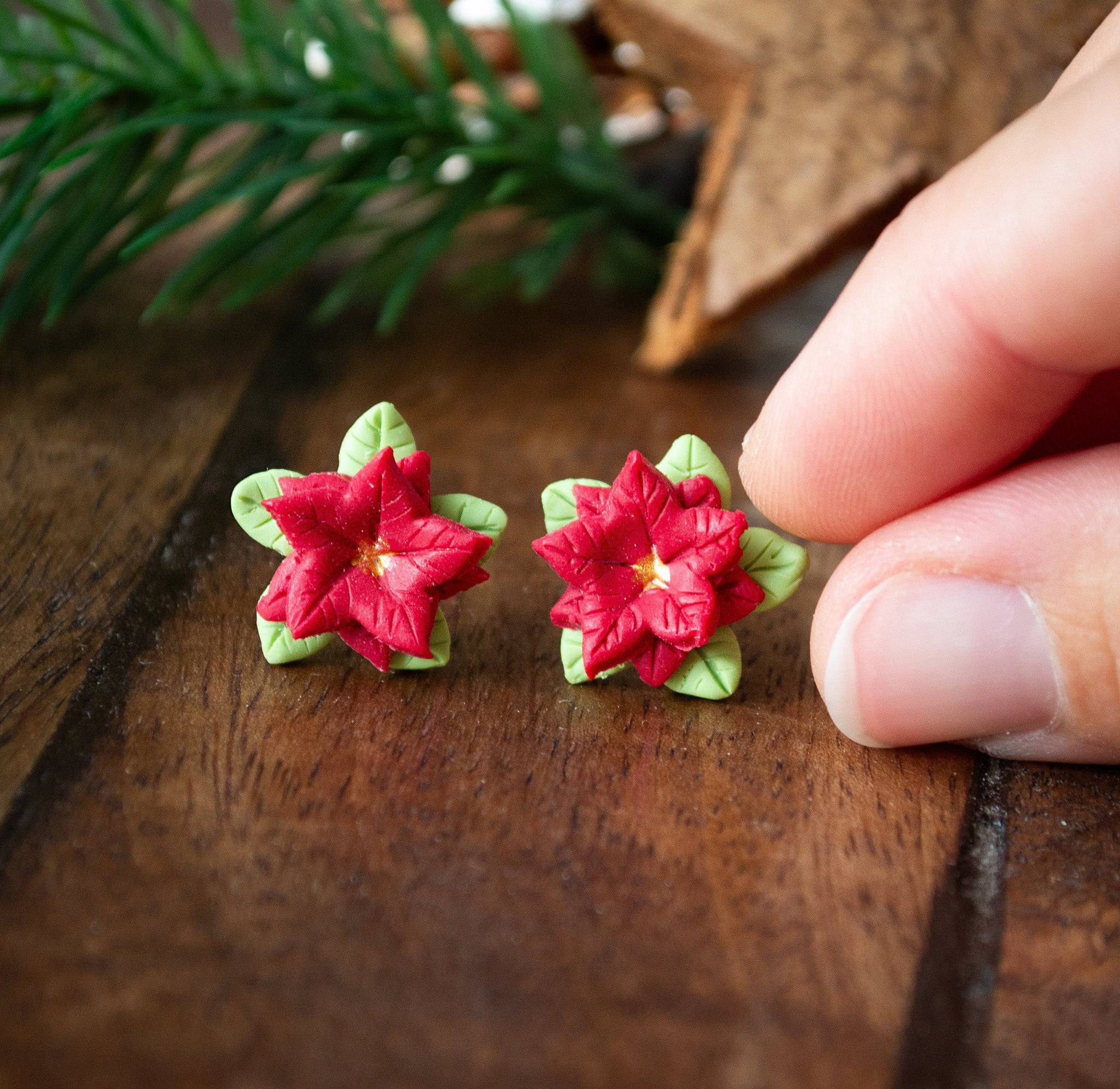 Weihnachtsstern Ohrstecker - Polymer Clay - XMas - Blumen